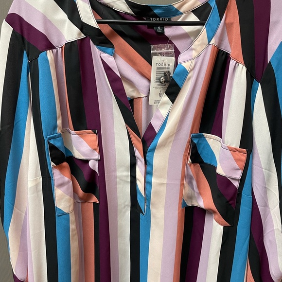 NWT Torrid size 5x (28W) Harper Georgette Pullover 3/4 Sleeve Blouse striped - Picture 3 of 4